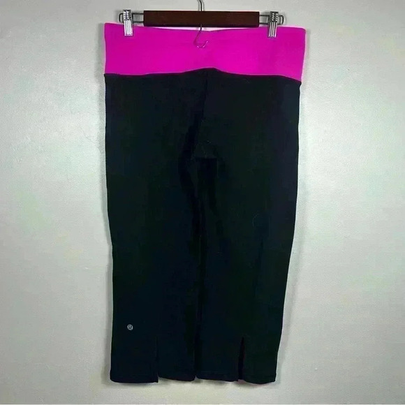 Lululemon Black Capris with Hot Pink Waistband Yoga Pants Split Hem - Picture 2 of 6